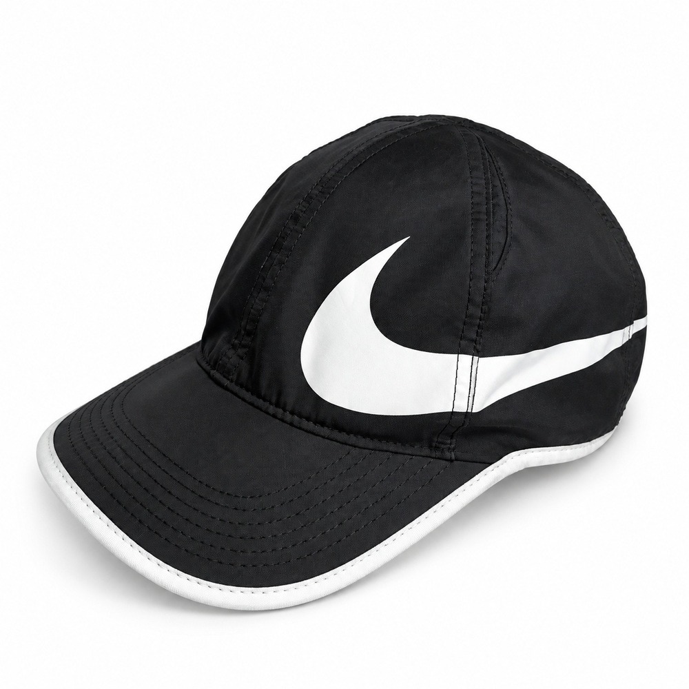 Nike OSFM Featherlight Dri-FIT Running Hat Black White 864100-011 Athletic Cap